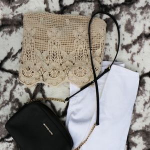 Express Beige Crotchet Lace Crop Top